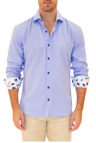 202524 - Men's Blue Button Up Long Sleeve Dress Shirt